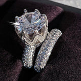 Luxury Big AAA Quality Zircon Silver wedding Ring set - ringsuniverse