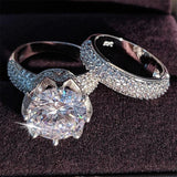 Luxury Big AAA Quality Zircon Silver wedding Ring set - ringsuniverse