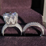 Luxury Big AAA Quality Zircon Silver wedding Ring set - ringsuniverse