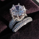 Luxury Big AAA Quality Zircon Silver wedding Ring set - ringsuniverse