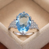 Light Sky Blue Solitaire AAA CZ Oval Stone Luxury Ring - Rings Universe