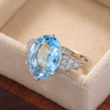 Light Sky Blue Solitaire AAA CZ Oval Stone Luxury Ring - Rings Universe
