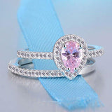 2021 Trendy Pink Silver Color Pear Cut Ring set - ringsuniverse