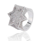 New Iced Out Hexagon Star Micro Paved Cubic Zircon Rings - ringsuniverse