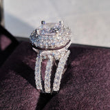 Luxury Delightful Big Silver Cushion Cut AAA CZ Ring - ringsuniverse