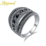 Ajojewel Best Selling Fashion Jewelry Black CZ Geometric Vintage Retro Finger Ring Women High Quality Wide Design Party Jewelry - ringsuniverse