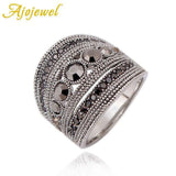 Ajojewel Best Selling Fashion Jewelry Black CZ Geometric Vintage Retro Finger Ring Women High Quality Wide Design Party Jewelry - ringsuniverse