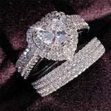 Original Silver Heart cut AAA Zircon Diamonds Ring set - ringsuniverse