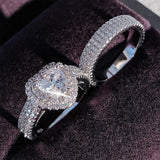 Original Silver Heart cut AAA Zircon Diamonds Ring set - ringsuniverse
