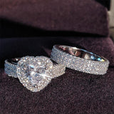 Original Silver Heart cut AAA Zircon Diamonds Ring set - ringsuniverse