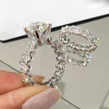 New Arrival Luxury Silver 2Pcs AAA Cz Diamonds Rings set - ringsuniverse