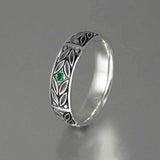 Vintage Leaves Engraved With Green Cubic Zircon Ring - ringsuniverse