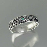 Vintage Leaves Engraved With Green Cubic Zircon Ring - ringsuniverse