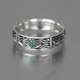 Vintage Leaves Engraved With Green Cubic Zircon Ring - ringsuniverse