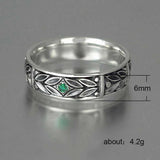 Vintage Leaves Engraved With Green Cubic Zircon Ring - ringsuniverse