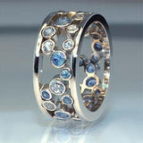 Hollow Out Big Small Blue White Alternate Stones New Design Ring - ringsuniverse