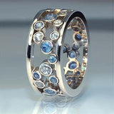 Hollow Out Big Small Blue White Alternate Stones New Design Ring - ringsuniverse