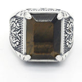 Fashion Silver Men's Ring Inlaid Tiger Eye Stone Ring - Rings Universe