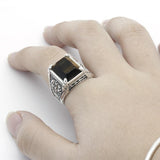 Fashion Silver Men's Ring Inlaid Tiger Eye Stone Ring - Rings Universe
