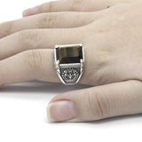 Fashion Silver Men's Ring Inlaid Tiger Eye Stone Ring - Rings Universe