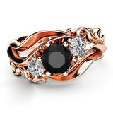 Unique Black Stone Twist Design Rose Gold Witch Ring - Rings Universe