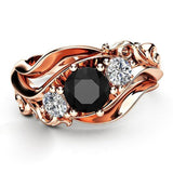 Unique Black Stone Twist Design Rose Gold Witch Ring - Rings Universe