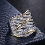 Two Tone Personality Hollow Out Geometric Shape Ring - ringsuniverse