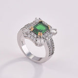 New Luxury Green Color Princess Cut silver ring - ringsuniverse