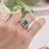 New Luxury Green Color Princess Cut silver ring - ringsuniverse