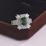 New Luxury Green Color Princess Cut silver ring - ringsuniverse