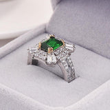 New Luxury Green Color Princess Cut silver ring - ringsuniverse