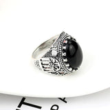 Sunspicems Retro Silver Color Natural Stone Ring Red Green Black Bohemia Resin Finger Ring European Indian Jewelry Gift - ringsuniverse