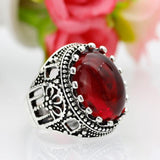 Sunspicems Retro Silver Color Natural Stone Ring Red Green Black Bohemia Resin Finger Ring European Indian Jewelry Gift - ringsuniverse