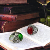 Sunspicems Retro Silver Color Natural Stone Ring Red Green Black Bohemia Resin Finger Ring European Indian Jewelry Gift - ringsuniverse