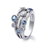 Partysu Style 3 Rows with Round White/Blue Zircon Stone Trendy Ring - ringsuniverse
