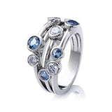 Partysu Style 3 Rows with Round White/Blue Zircon Stone Trendy Ring - ringsuniverse