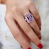 Luxury Big Rectangle AAA Zircon White/Pink Crystals Ring - Rings Universe