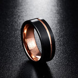 Black Matte Finish 8mm Tungsten Carbide Rings Rose Gold Color Trendy, Groove Wedding - ringsuniverse