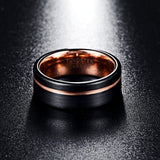 Black Matte Finish 8mm Tungsten Carbide Rings Rose Gold Color Trendy, Groove Wedding - ringsuniverse