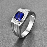 Classic Blue Sapphire Silver Wedding Ring For Men - ringsuniverse