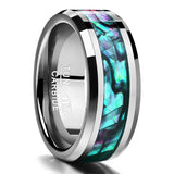 New Trend Inlaid Abalone Shell Beveled Tungsten Ring - Rings Universe