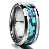 New Trend Inlaid Abalone Shell Beveled Tungsten Ring - Rings Universe