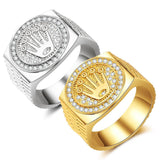 Fashion Personality Gold Plated Crown Ring Iced Out Rhinestone Ring Rock Hip Hop Jewelry Men and Women Party Ring Accessories - ringsuniverse