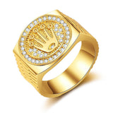 Fashion Personality Gold Plated Crown Ring Iced Out Rhinestone Ring Rock Hip Hop Jewelry Men and Women Party Ring Accessories - ringsuniverse