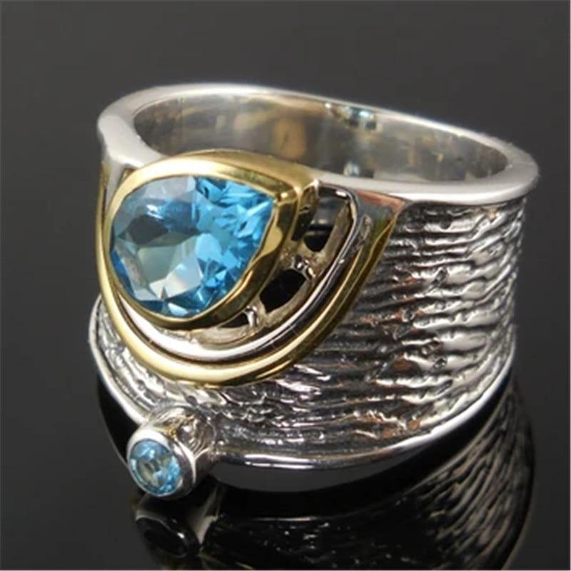 Silver Plated Geometric Design Turquoise Blue Color Stone Finger Ring