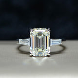 Silver Emerald Cut Created Moissanite Diamonds Ring - Rings Universe