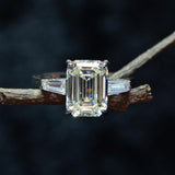 Silver Emerald Cut Created Moissanite Diamonds Ring - Rings Universe