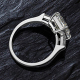 Silver Emerald Cut Created Moissanite Diamonds Ring - Rings Universe