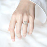Silver Emerald Cut Created Moissanite Diamonds Ring - Rings Universe