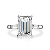 Silver Emerald Cut Created Moissanite Diamonds Ring - Rings Universe